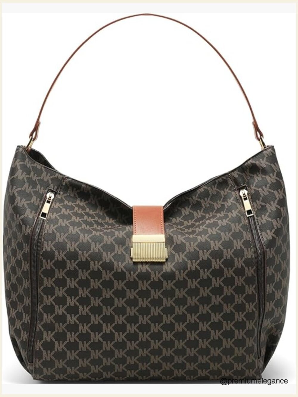 Large Logo-Print Hobo Shoulder Bag with Zip Pockets Faux Leather